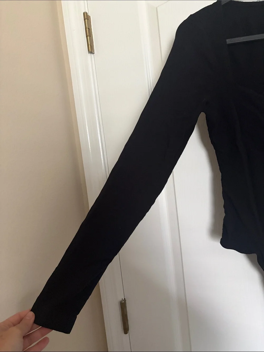 Free People Black Long Sleeve Square Neck Deep V Bodysuit